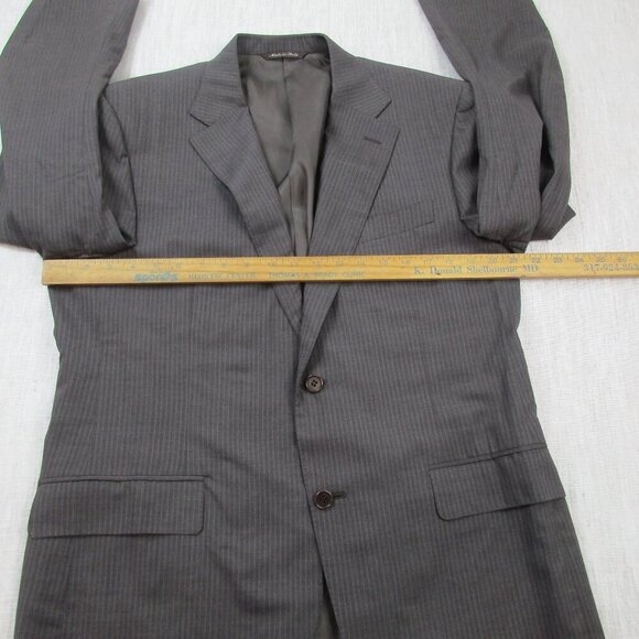 Blazer Jacket Mens Brown Striped Single Breasted Notch Lapel Button Front 52R - Picture 12 of 13